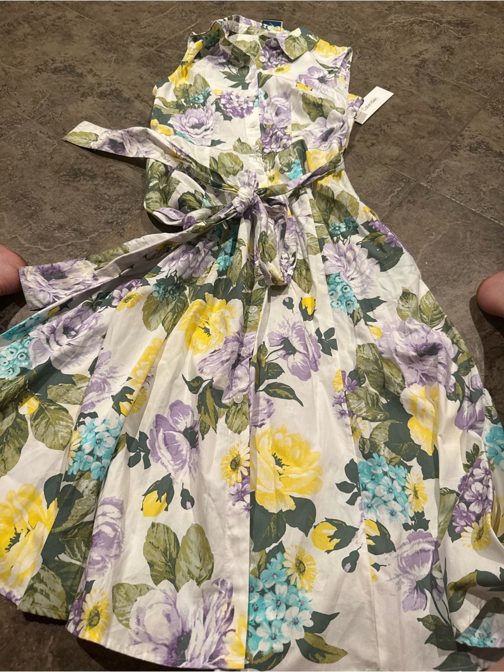 🥦Calvin Klein sleeveless cotton midi shirtdress featuring vibrant floral pattern